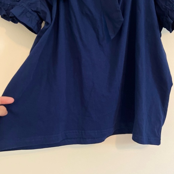 J.Crew Womens Navy Blue Off-Shoulder Top $59.50 Casual Tie Bow Back Cinched Chic - Picture 4 of 13